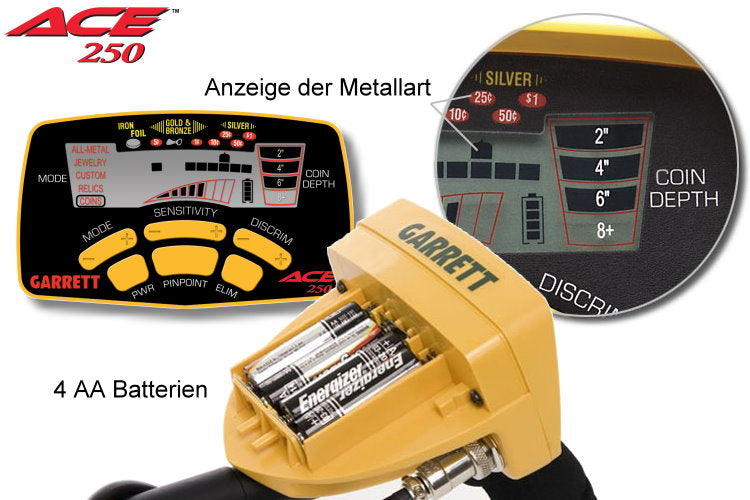 Garrett ACE 250 Metalldetektor Display & Batteriefach Detailbild