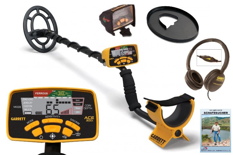 Garrett ACE 300i+ Metalldetektor ProfiSet & Klappspaten (schwarz)