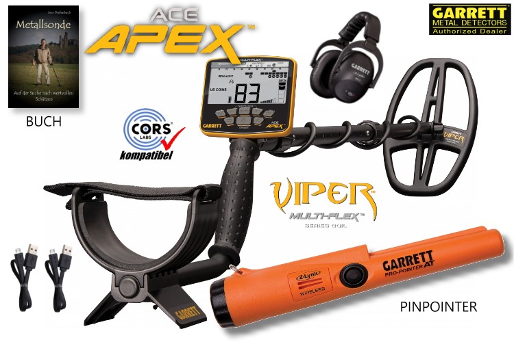 Garrett ACE APEX Metalldetektor mit Funkkopfhörer und Pinpointer