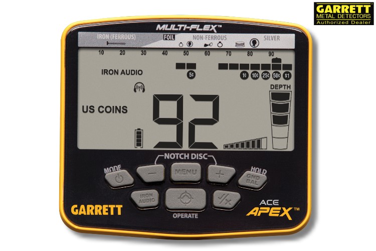 Garrett ACE APEX Metalldetektor mit Raider Spule und Funkkopfhörer (wireless)
